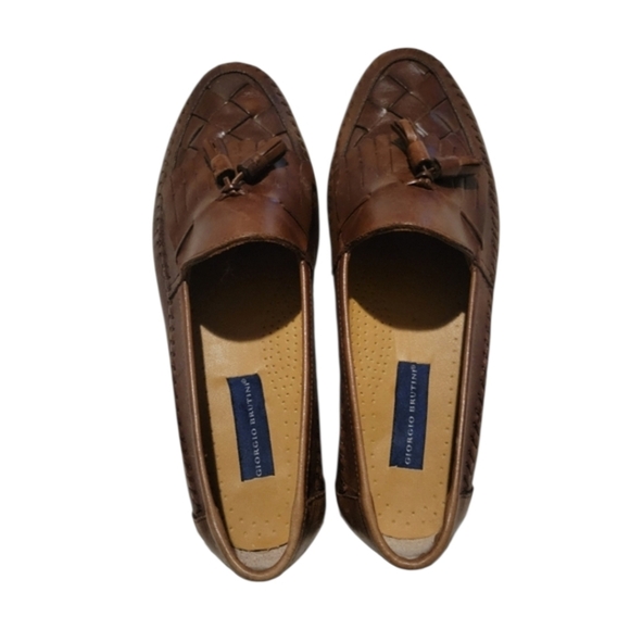 GIRGIO BRUTINI Woven Leather Upper Loafers Brown Size 11.5 - Picture 3 of 8